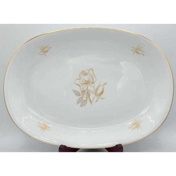 Vintage KPM Krister Germany 12 3/4" Oval Serving Platter. Gold Rose Design - Picture 1 of 7